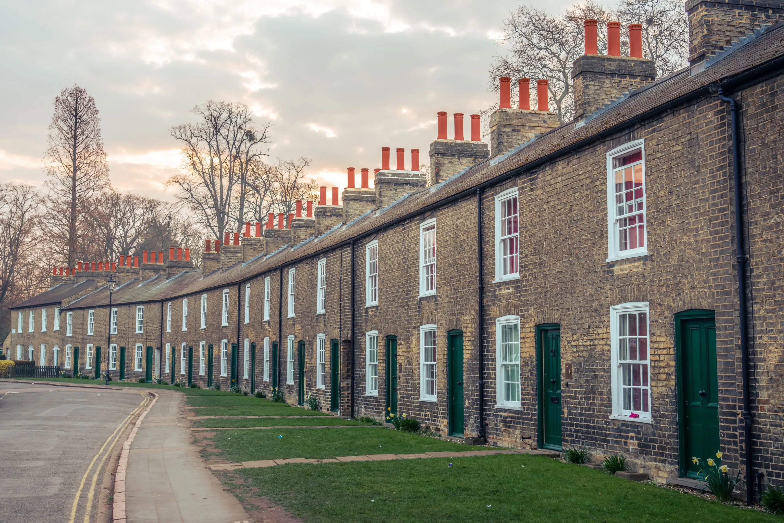 A row of terraced stone houses.