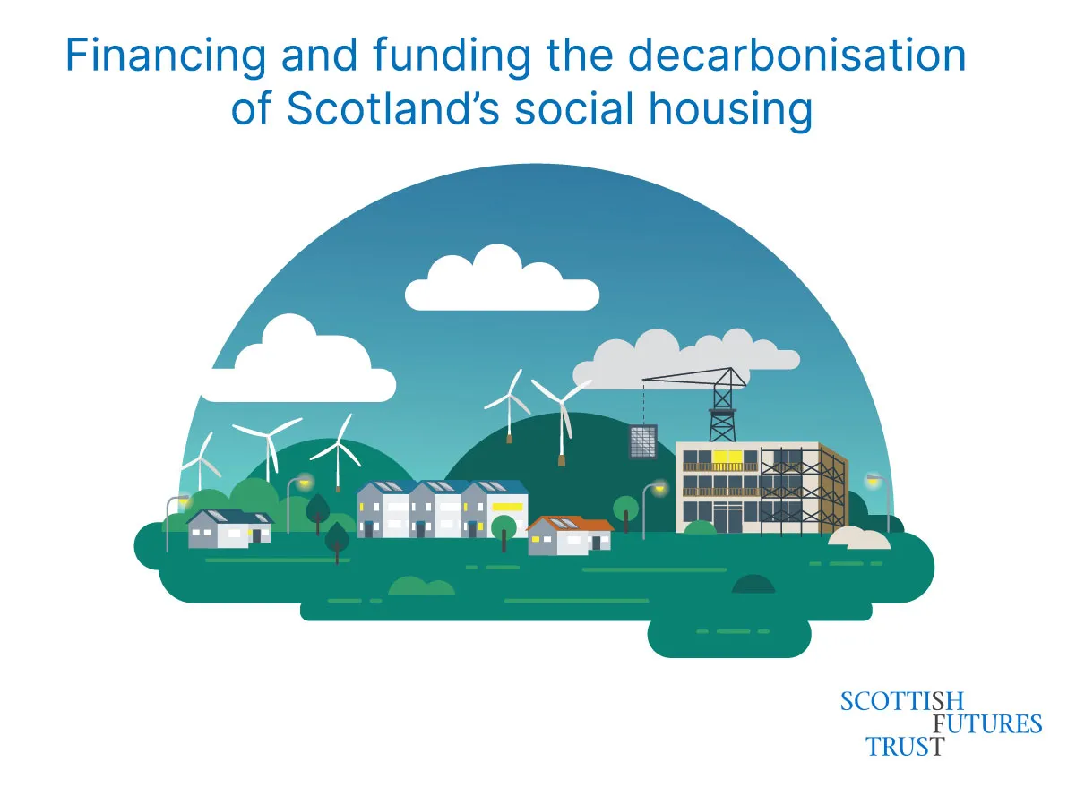 financing and funding the decarbonisation of Scotland's social housing title over a graphic of energy efficient homes
