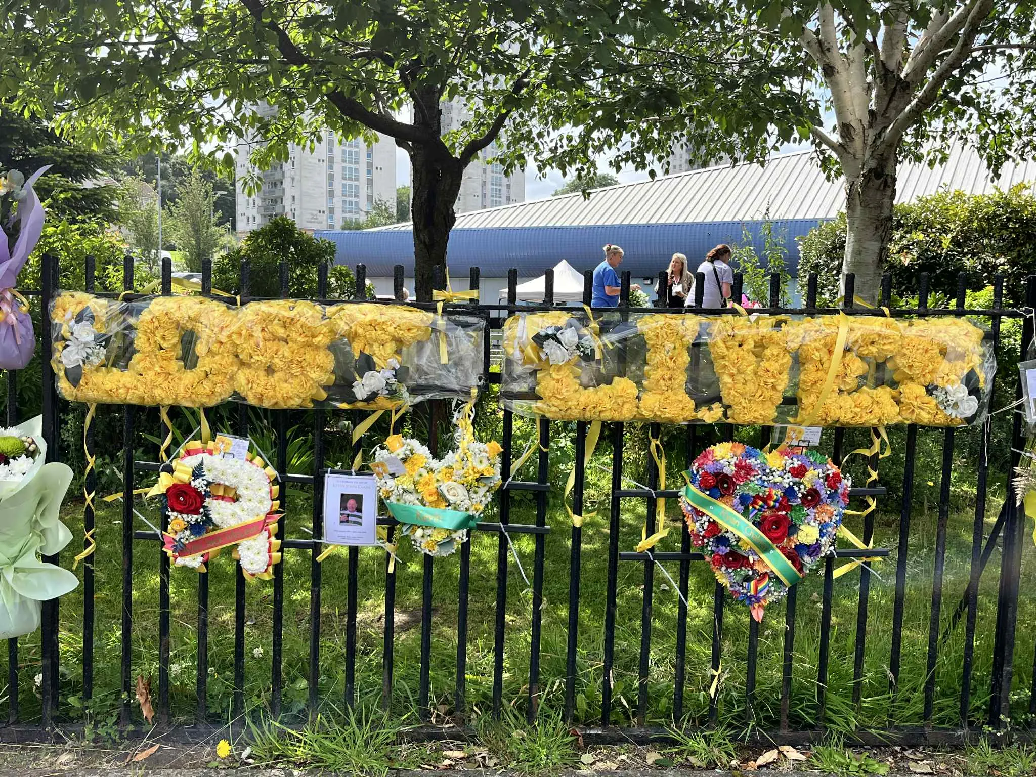 flowers on the railings
