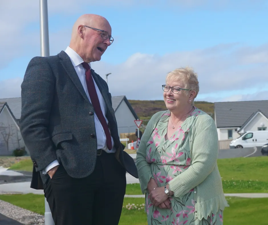 John Swinney, First Minister of Scotland visits Outer Hebrides housing development