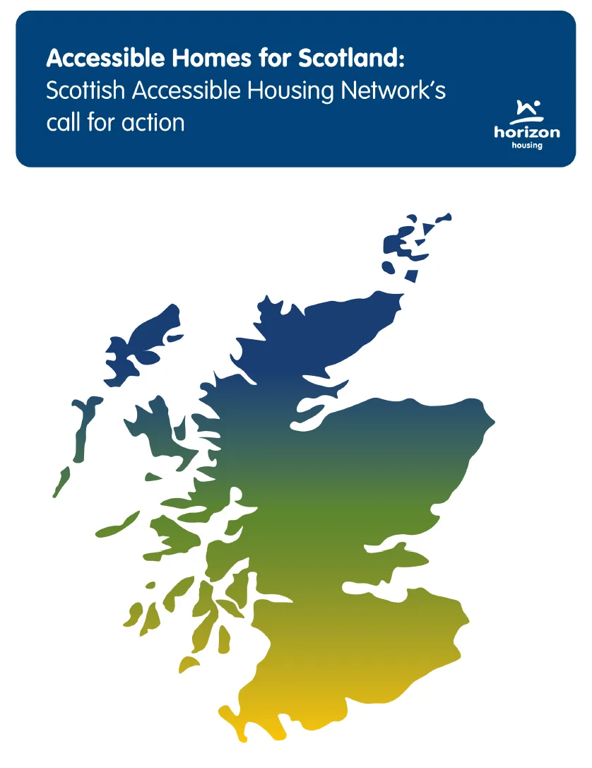 text: accessible homes for scotland and a scotland map outline
